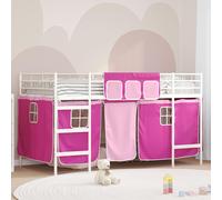 vidaXL Cama litera para niños con cortinas Liso y rosa 80 x 200 cm