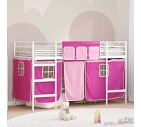 vidaXL Cama litera para niños con cortinas Liso y rosa 90 x 190 cm