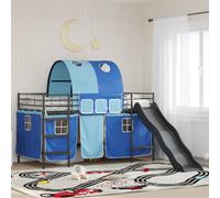 vidaXL Cama litera para niños con cortinas Negro y azul 100 x 200 cm