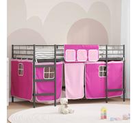 vidaXL Cama litera para niños con cortinas Negro y Rosa 80 x 200 cm