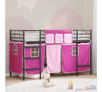 vidaXL Cama litera para niños con cortinas Negro y Rosa 90 x 190 cm