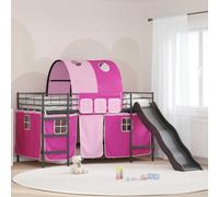 vidaXL Cama litera para niños con cortinas Negro y Rosa 90 x 200 cm