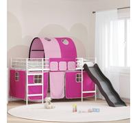 vidaXL Cama litera para niños con cortinas y rosa 100 x 200 cm Metal