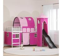 vidaXL Cama litera para niños Liso Blanco y Rosa 90 x 200 cm Metal