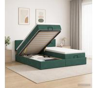 vidaXL Cama otomana con colchón 2 uds. Verde oscuro Terciopelo