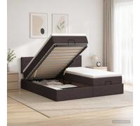 vidaXL Cama otomana con colchón con cabecera 2 pcs Marrón Oscuro Tela