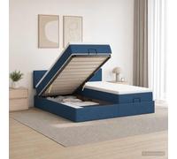 vidaXL Cama otomana con colchón con cabecera 2 uds. Azul Tela