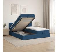 vidaXL Cama otomana con colchón con cabecera 2 uds. Azul Tela