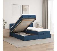 vidaXL Cama otomana con colchón con cabecera 2 uds. Azul Tela