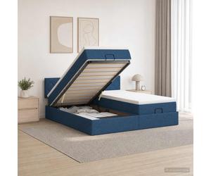 vidaXL Cama otomana con colchón con cabecera 2 uds. Azul Tela