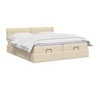 vidaXL Cama otomana con colchón con cabecera 2 uds. Crema Tela
