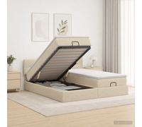 vidaXL Cama otomana con colchón con cabecera 2 uds. Crema Tela