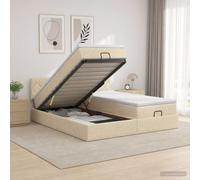 vidaXL Cama otomana con colchón con cabecera 2 uds. Crema Tela