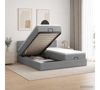 vidaXL Cama otomana con colchón con cabecera 2 uds. Gris Claro Tela