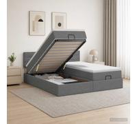 vidaXL Cama otomana con colchón con cabecera 2 uds. Gris oscuro Tela