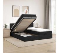 vidaXL Cama otomana con colchón con cabecera 2 uds. Negro Tela