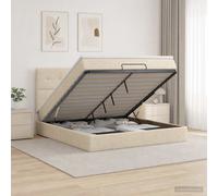 vidaXL Cama otomana con colchón con cabecera Crema 140 x 190 cm Tela