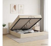 vidaXL Cama otomana con colchón con cabecera Crema 200 x 200 cm Tela