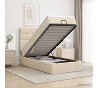 vidaXL Cama otomana con colchón con cabecera Crema 90 x 200 cm Tela