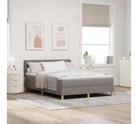 Cama con somier y almohada, con cabecero, color taupe, 140 x 190 cm, tapizada en tela