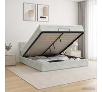 vidaXL: Otomana-cama con colchón y luces LED, gris claro, 180 x 200 cm, tapizada en terciopelo