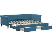 vidaXL Camí de día extensible con cajones, color azul, 90x200 cm, tapizado en terciopelo