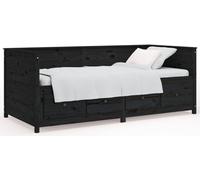 vidaXL Camí de día negro, 90x190 cm, madera maciza de pino