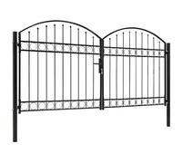 vidaXL Cancela Valla Assen Doble Puerta con Arco Puerta Jardín Accesorios para Entrada Funcional Moderna Estable Duradera Práctica 300x125cm Acero Negro