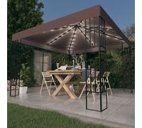 vidaXL Carpa cenador de jardín con tira de luces LED 3x3 m taupé