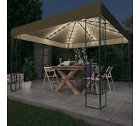 vidaXL Carpa cenador de jardín con tira de luces LED 3x3 m tela taupé