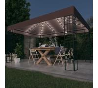vidaXL Carpa cenador de jardín con tira de luces LED 4x3 m taupé