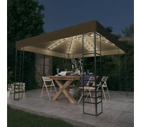 vidaXL Carpa cenador de jardín con tira de luz LED 3x3m taupé 180 g/m²