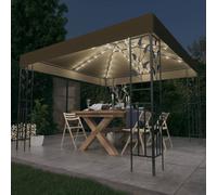 vidaXL Carpa cenador de jardín con tira de luz LED 3x3m taupé 180 g/m²