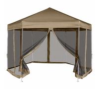 vidaXL Carpa desmontable hexagonal paredes gris taupe 3,6x3,1m 220g/m²