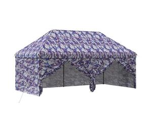vidaXL Carpa desplegable con 4 paredes laterales de 3 x 6 m, camuflaje azul, versátil, moderna, estructura portátil para exteriores, toldo resistente a la intemperie, tienda de campaña de instalación