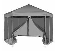 vidaXL Carpa desplegable hexagonal 6 paredes laterales gris 3,6x3,1 m
