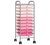 vidaXL Carrito de almacenaje portátil 10 cajones plástico ombre rosa