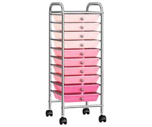 vidaXL Carrito de almacenaje portátil 10 cajones plástico ombre rosa