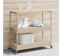 vidaXL Carrito de bar 3 niveles ratán PE y madera maciza acacia beige
