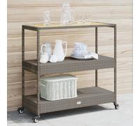 vidaXL Carrito de bar 3 niveles ratán PE y madera maciza acacia gris