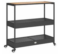 vidaXL Carrito de bar 3 niveles, ratán PE y madera maciza de acacia, negro