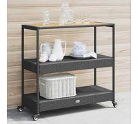 vidaXL Carrito de bar 3 niveles, ratán PE y madera maciza de acacia, negro