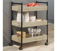 vidaXL Carrito de Cocina, Carro con Niveles de Almacenaje, Carrito de Servicio, Carro para Salón Baño Cocina, Madera de Ingeniería Roble Sonoma