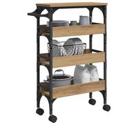 vidaXL Carro de Cocina Roble Artesanal 53 x 20 x 76 cm, Carro de Cocina, Carrito de Almacenamiento Industrial, Unidad móvil, versátil y Resistente, para Servir