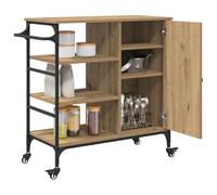 vidaXL Carro de cocina Roble Artesanal 87.5 x 39 x 84.5 cm, Rectangular moderno, multiuso y móvil