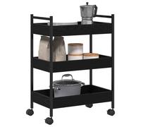 vidaXL Carro de Cocina Roble Negro 50 x 30 x 70 cm | Mucho espacio con un diseño de tres niveles, Viene con ruedas para moverlo sin problemas,