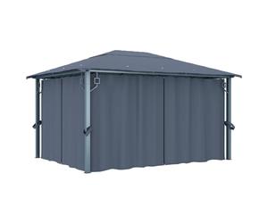 vidaXL Cenador con cortina gris antracita aluminio 400x300 cm