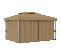 vidaXL Cenador con cortina gris taupe aluminio 4x3 m