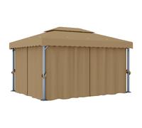 vidaXL Cenador con cortina gris taupe aluminio 4x3 m