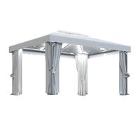 vidaXL Cenador con cortina y tira de luces LED lateral – Aluminio Crema 4x3 m